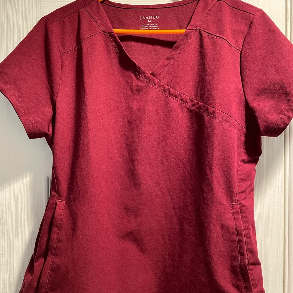 Jaanuu Womens scrub top in Wine color
